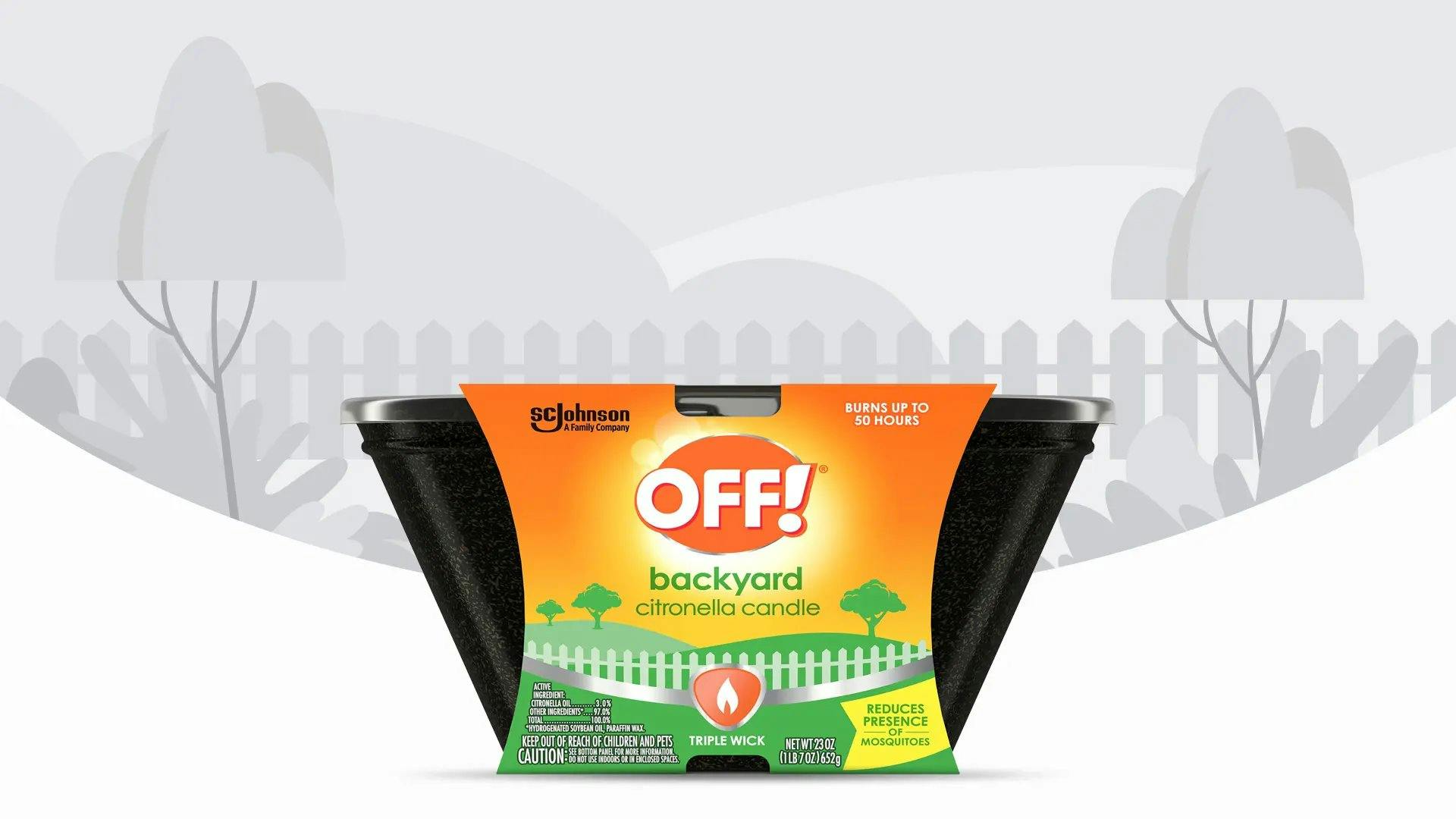Front of OFF! Backyard Citronella 3-wick Candle Package