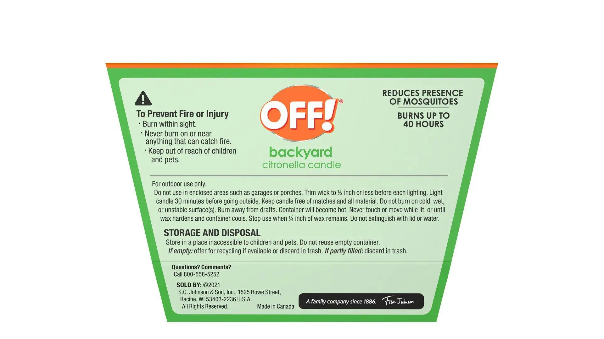 Back of OFF! Backyard Citronella Candle Package