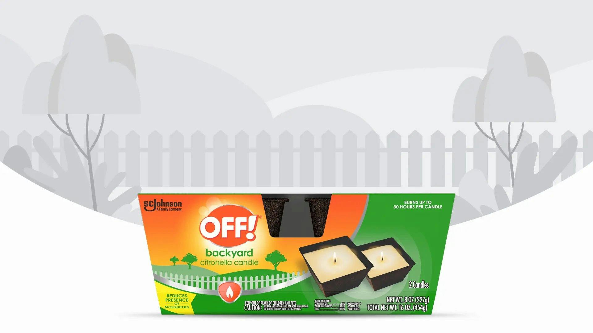 Front of OFF! Backyard Citronella Candle 2 pack Package