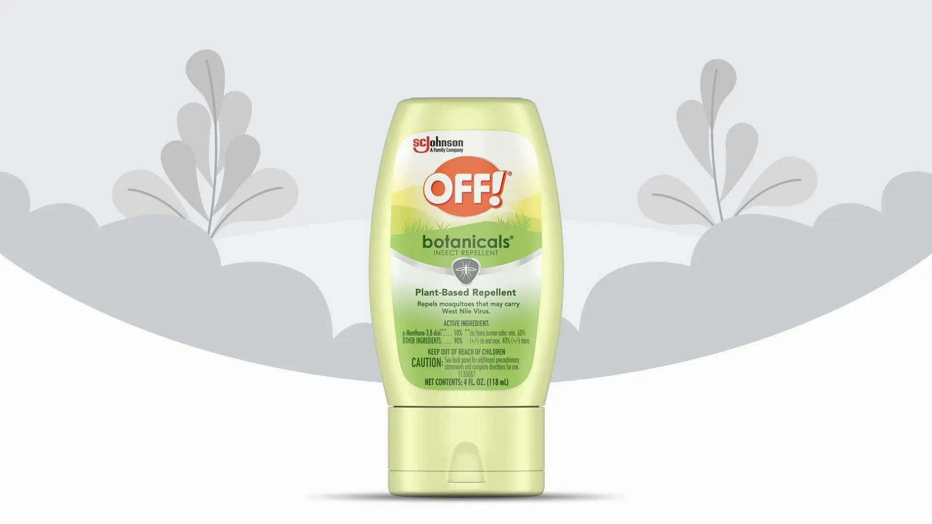 Front of an OFF! Botanicals Insect Repellent Lotion Bottle