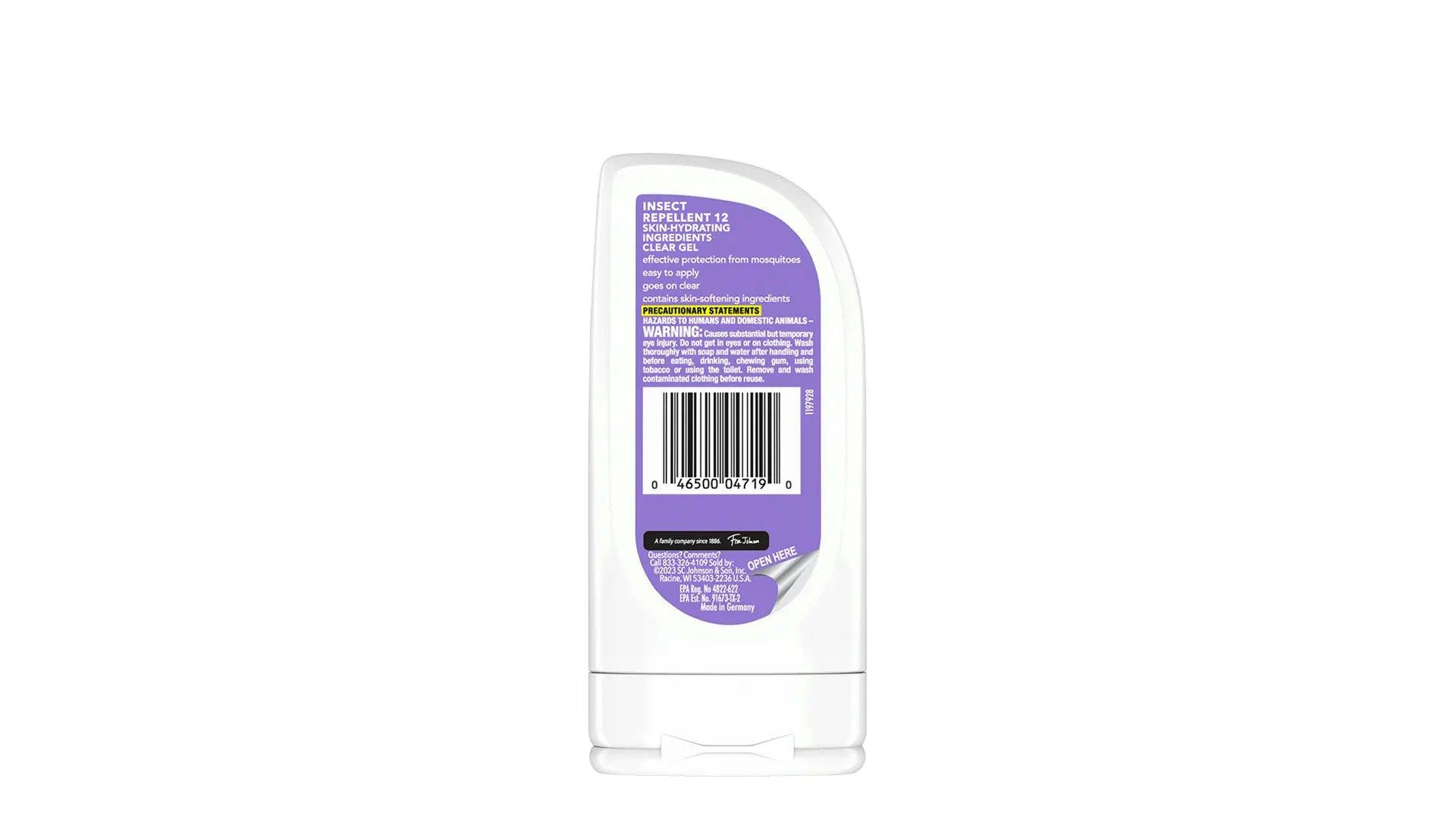 Back of a Clean Feel Insect Repellent 12 gel bottle