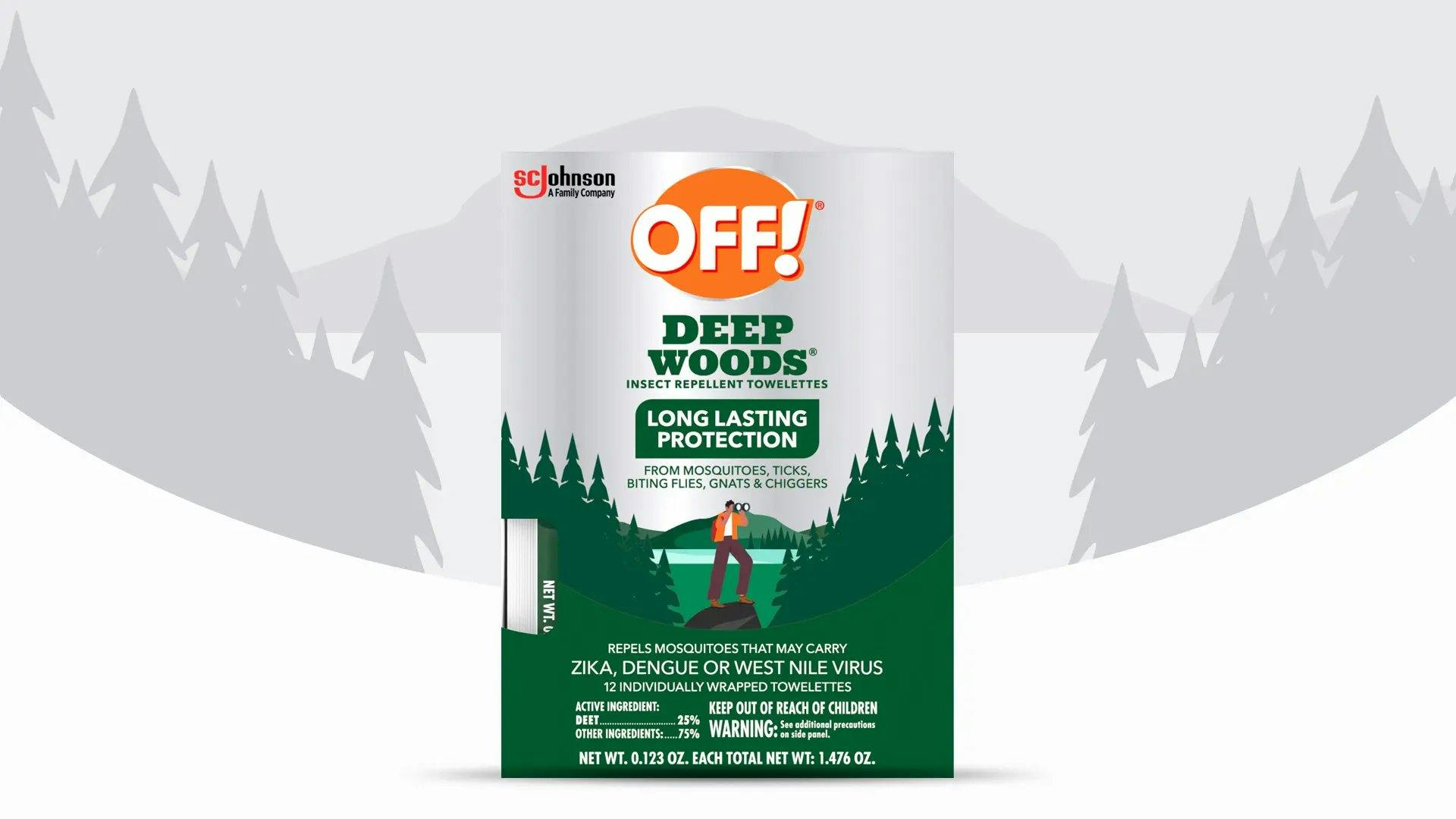 Front of a Deep Woods Insect Repellent Towelettes package