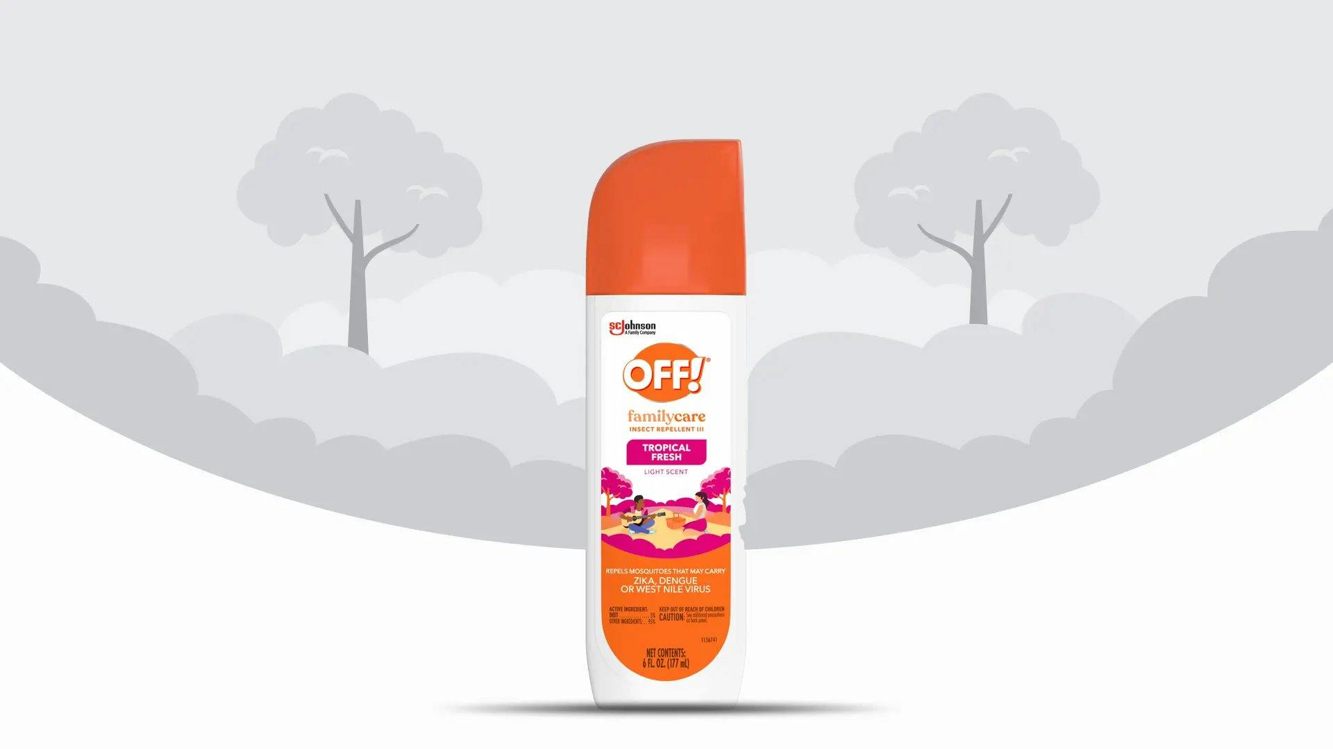 Front of a FamilyCare Insect Repellent III Tropical Fresh spray bottle